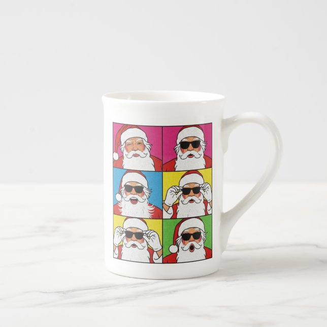 Coola Santa Claus Pop Art med solglasögon - Retro  Benporslin Mugg (Höger)