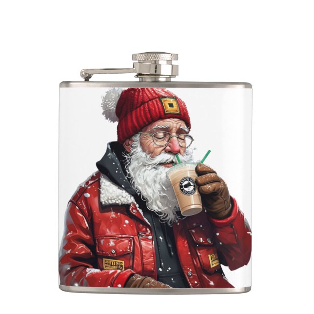 Coola Santa Drinking Iced Coffee Julkonst Fickplunta (Framsidan)