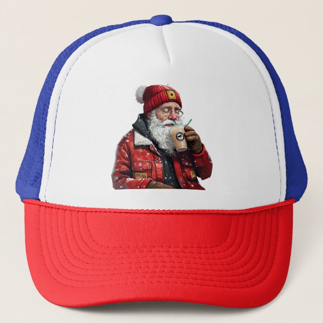 Coola Santa Drinking Iced Coffee Julkonst Keps (Framsida)