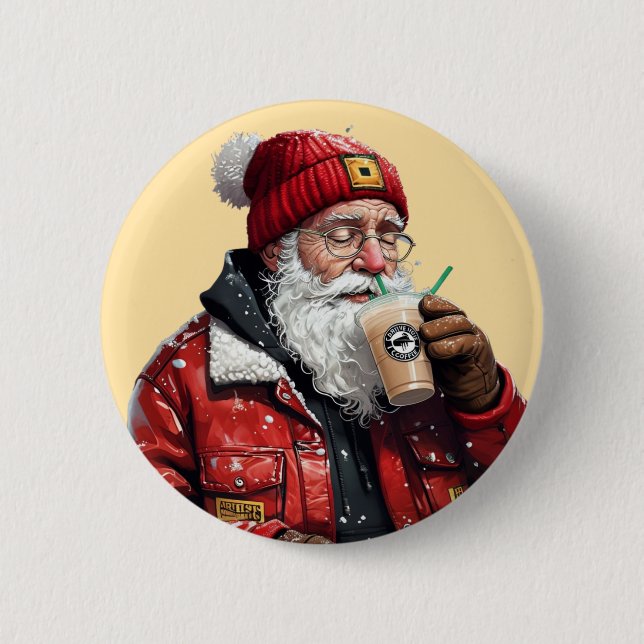 Coola Santa Drinking Iced Coffee Julkonst Knapp (Framsida)