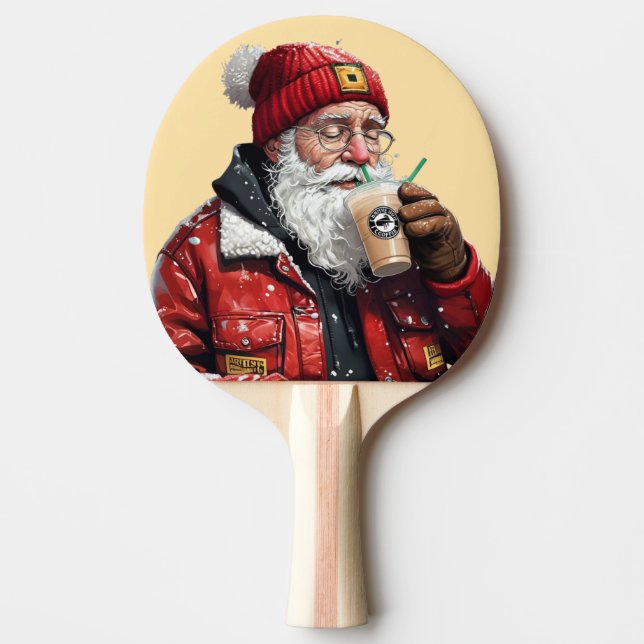 Coola Santa Drinking Iced Coffee Julkonst Pingisracket (Framsidan)