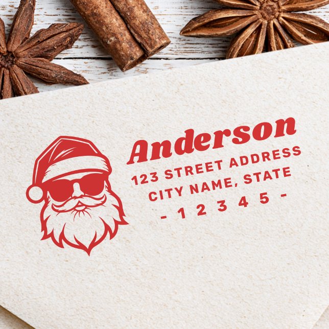 Coola Santa in sunglass roligt retro returadress Stämpel (Cool Santa in sunglasses fun retro return address Rubber Stamp)