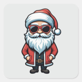 Coola Santa in Sunglasses Fyrkantigt Klistermärke
