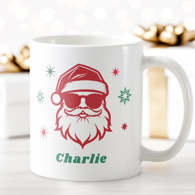 Coola Santa in sunglasses retro-stjärnor, eget nam Kaffemugg (Cool Santa in sunglasses retro stars custom name Coffee Mug)