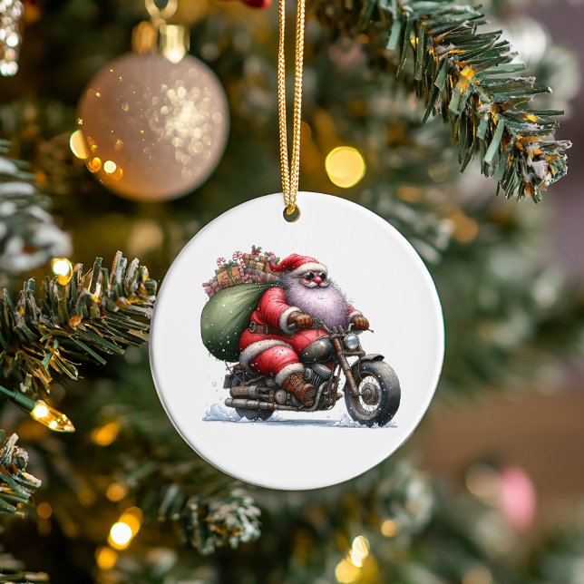 Coola Santa på en motorcykel Anpassad Julgransprydnad Keramik (Skapare uppladdad)