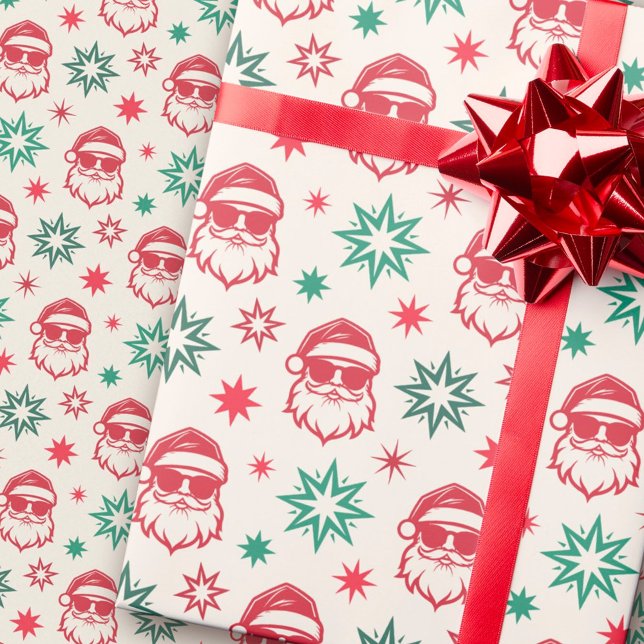 Coola Santa retro blek Red grönt jul Presentpapper (Cool Santa retro pale red green cream Christmas Wrapping Paper)
