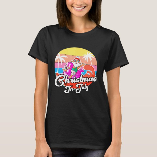 Coola Santa Riding Rosa Flamingo Jul i juli T Shirt (Framsida)