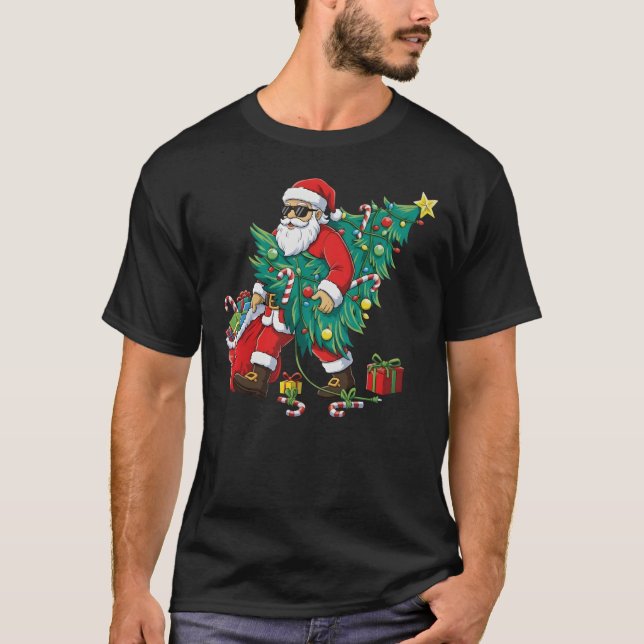Coola Santa Träd Leverans Solglasögon Jul T Shirt (Framsida)