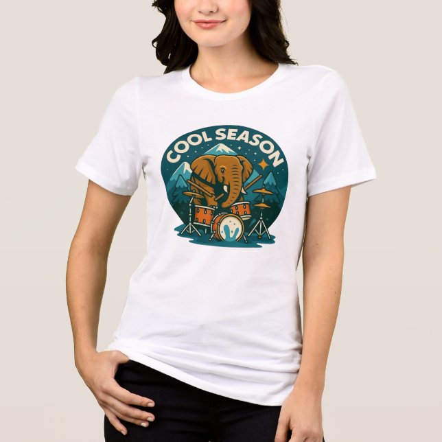 COOLA SASON Elephant Drummer Graphics Design Women T Shirt (Framsida)
