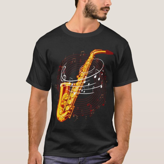 Coola Saxophone for Jazz Musik noter Musician Sax T Shirt (Framsida)