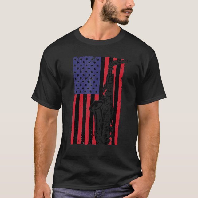Coola Saxophone För manar Women American Flagga Ja T Shirt (Framsida)