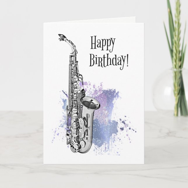 Coola Saxophone Musician Jazz Sten & Roll Birthday Kort (Framsida)