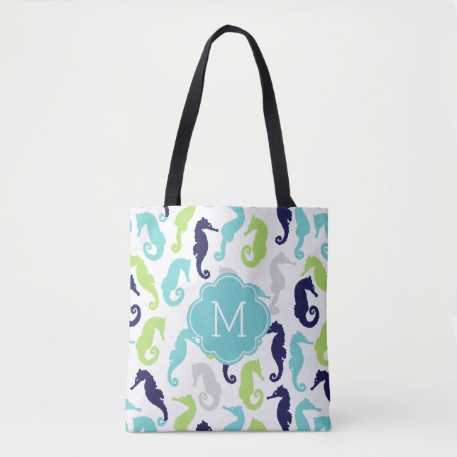 Coola Sea Horse Mönster Monogrammed Tygkasse (Framsida)