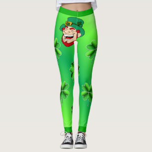 Coola Shamrock and Leprechaun Bright Grönt Heart Leggings