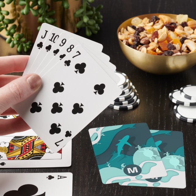 Coola Shark Abstrakt Art Monogram Casinokort (På plats)