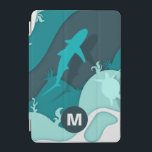 Coola Shark Abstrakt Art Monogram iPad Mini Skydd<br><div class="desc">Coola modern marin konst i blå nyans.</div>