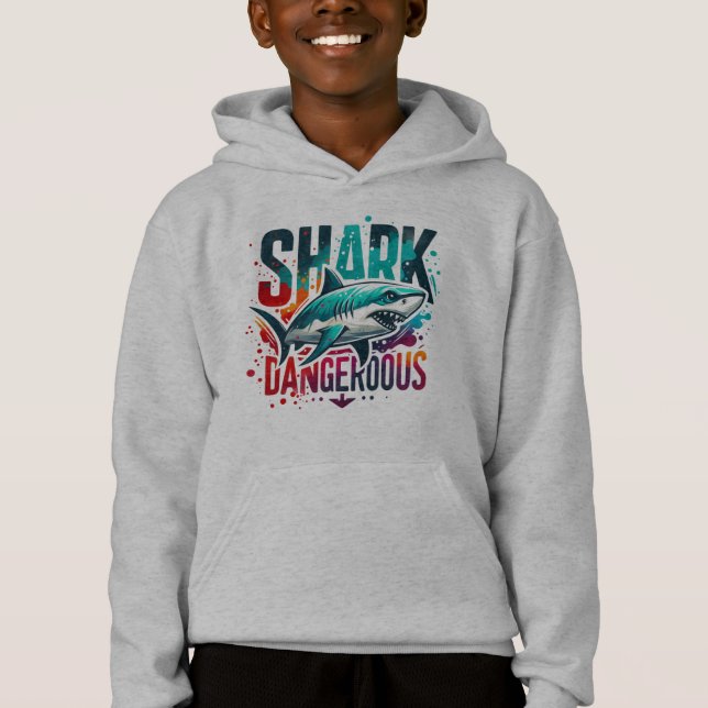 Coola Shark Kids Hoodie - Dive in i Stil och Comfo T Shirt (Framsida)