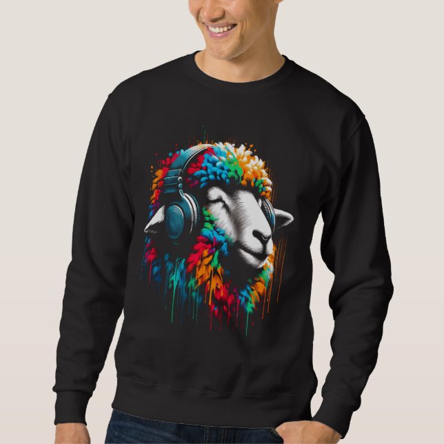 Coola Sheep Headphone Music Art julafton Lång Ärmad Tröja (Framsida)