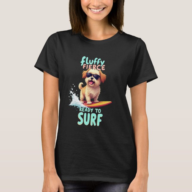 Coola Shih Tzu Surfande Hund T Shirt (Framsida)