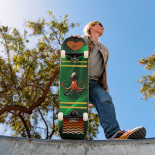 Coola Shiny Grönt Monogrammed Octopus Skateboard