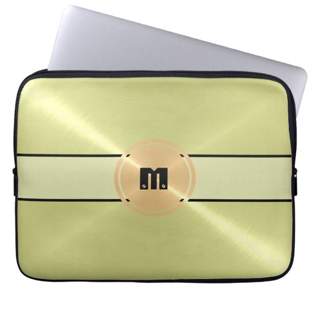 Coola Shiny Stainless Steel Metall och Guld Button Laptop Sleeve (Framsidan)
