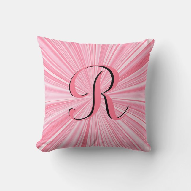 Coola Shock rosa Färg Burst Monogram Initial Anpas Kudde (Framsida)