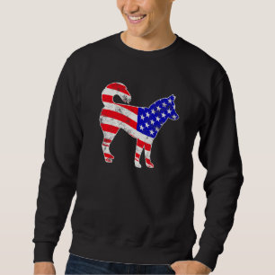 Coola Siberian husky USA flagga, patriotisk 4:e av Lång Ärmad Tröja