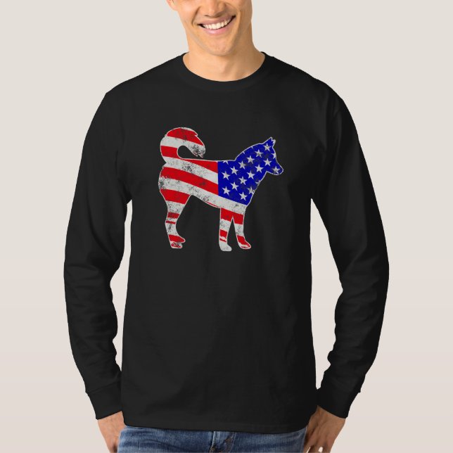 Coola Siberian husky USA flagga, patriotisk 4:e av T Shirt (Framsida)