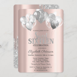 Coola Silver Glitter Drips Bubbletter Sweet 16 Inbjudningar