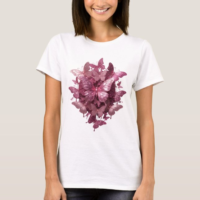 Coola Silver RÖDA FJÄRILAR Konstnärligt Motiv T Shirt (Framsida)