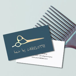 Coola Simple Blue Faux Guld Sissors Hair Stylist Visitkort