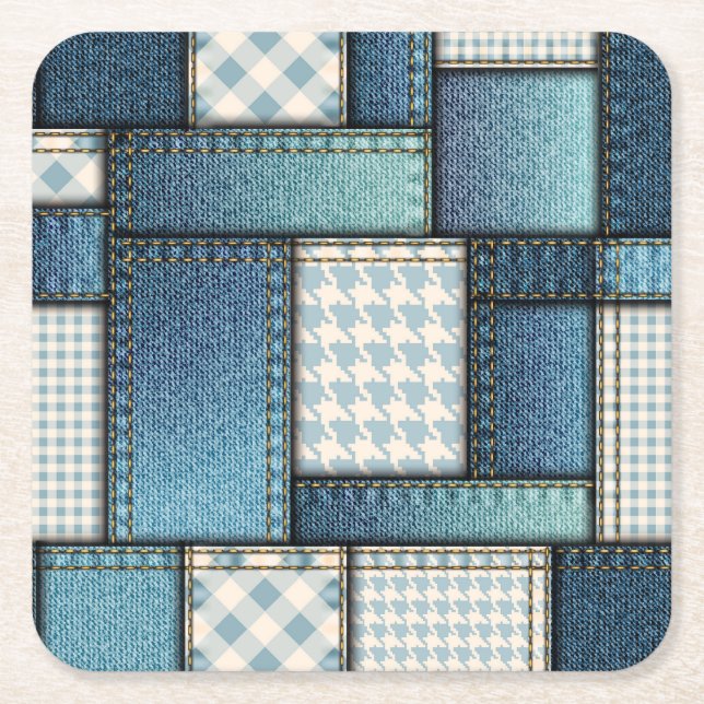 Coola Simulerad Blue Denim Fabric Underlägg Papper Kvadrat (Framsidan)