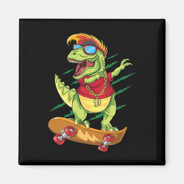 Coola skateboard-dinosaur skateboardare dabbar T R Magnet (Framsidan)