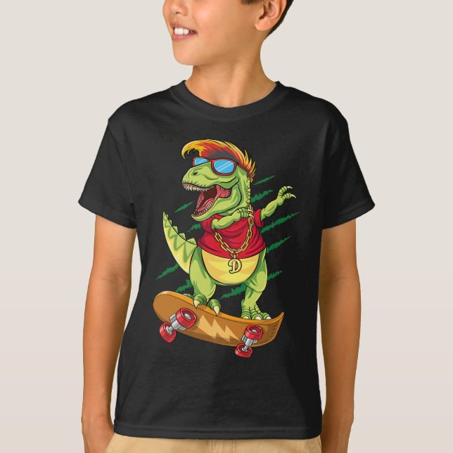 Coola skateboard-dinosaur skateboardare dabbar T R Shirt (Framsida)
