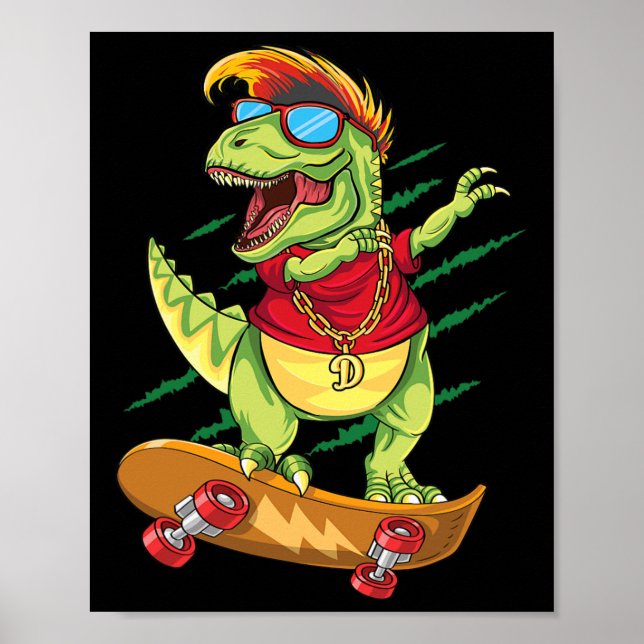 Coola skateboardande dinosaurie skater dabbing T R Poster (Framsidan)