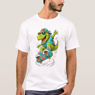 Coola Skateboardande T-Rex Dinosaurier T Shirt