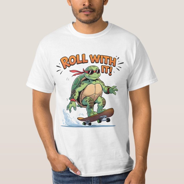 Coola Skateboarding Turtle - Roll med den! Funny T Shirt (Framsida)