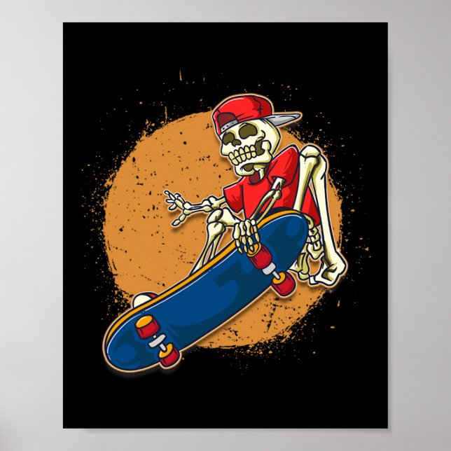 Coola skateboardkonst skelett skateboard Kickfli Poster (Framsidan)