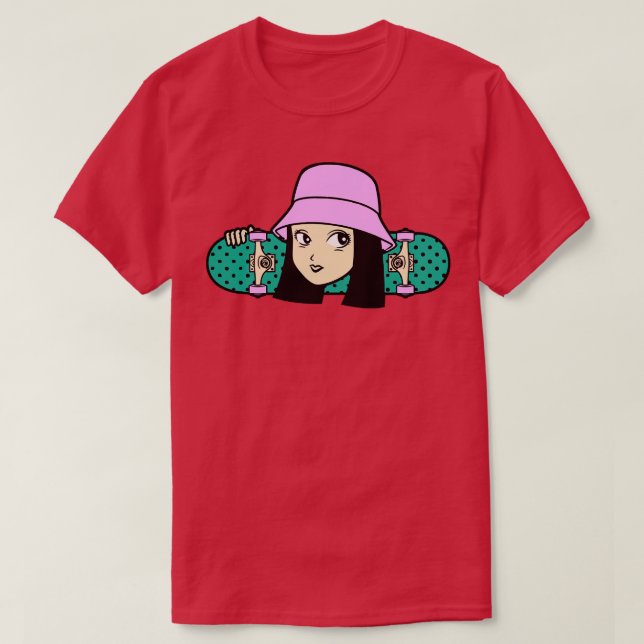 Coola Skater Girl med Bucket Hat T Shirt (Design framsida)