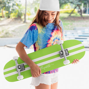 Coola Skater Grönt Vit Tävla Rand Monogrammat Mini Skateboard Bräda 18,5 Cm