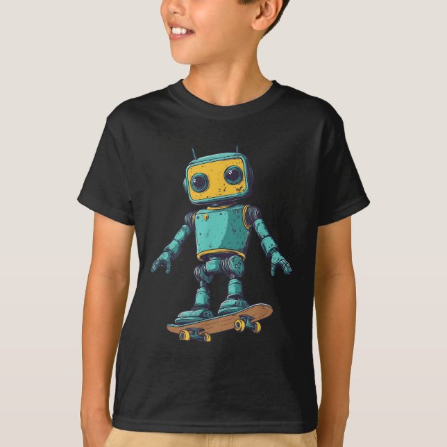Coola Skating Robot with Skateboard Costume T Shirt (Framsida)