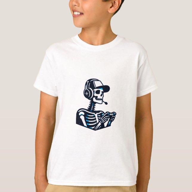 Coola Skeleton Gamer Kids T-Shirt - Roligt Gaming  (Framsida)