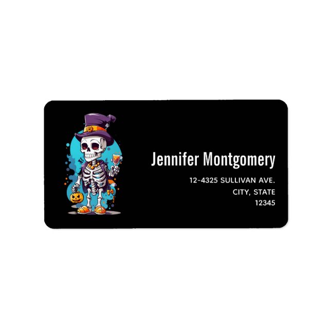 Coola Skeleton i Top hat Halloween Adressetikett (Framsidan)