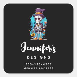 Coola Skeleton i Top hat Halloween Business Fyrkantigt Klistermärke