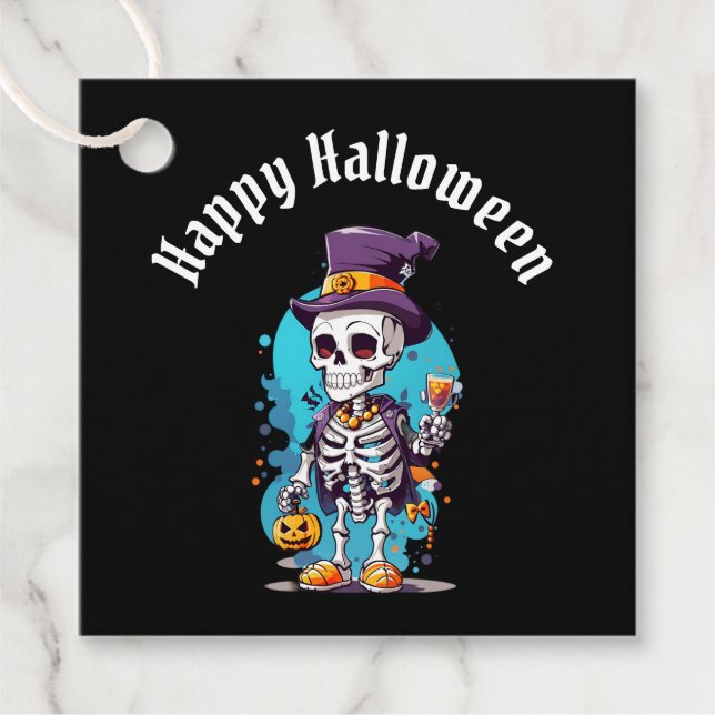 Coola Skeleton i Top hat Halloween Gåvor Etiketter (Framsida)