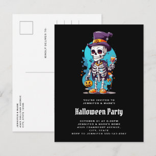Coola Skeleton i Top hat Halloween Inbjudan Vykort