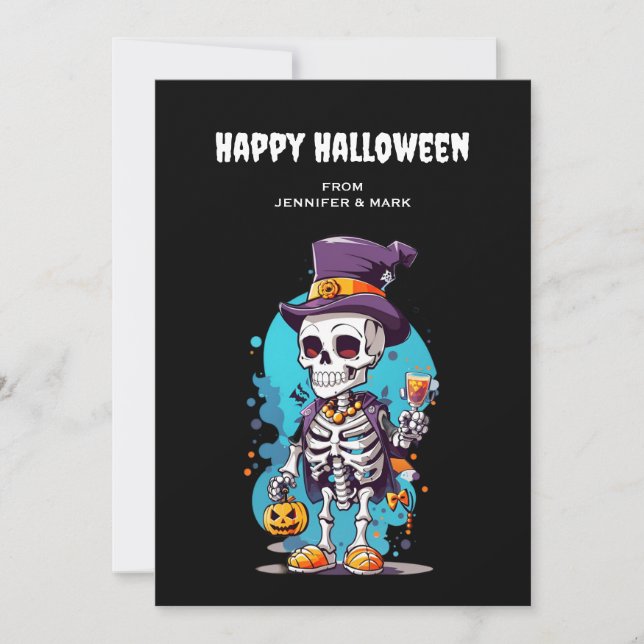 Coola Skeleton i Top hat Halloween Julkort (Framsida)
