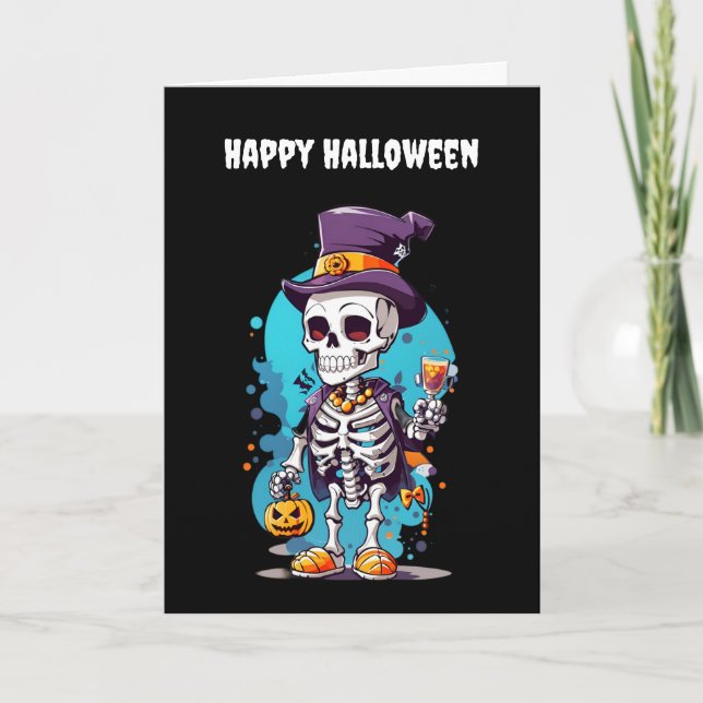 Coola Skeleton i Top hat Halloween Kort (Framsida)