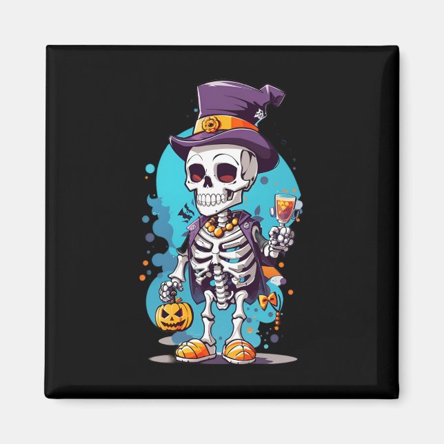Coola Skeleton i Top hat Halloween Magnet (Framsidan)