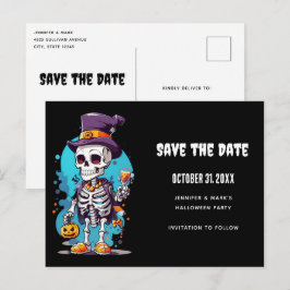 Coola Skeleton i Top hat Halloween Spara datum Inbjudan Vykort
